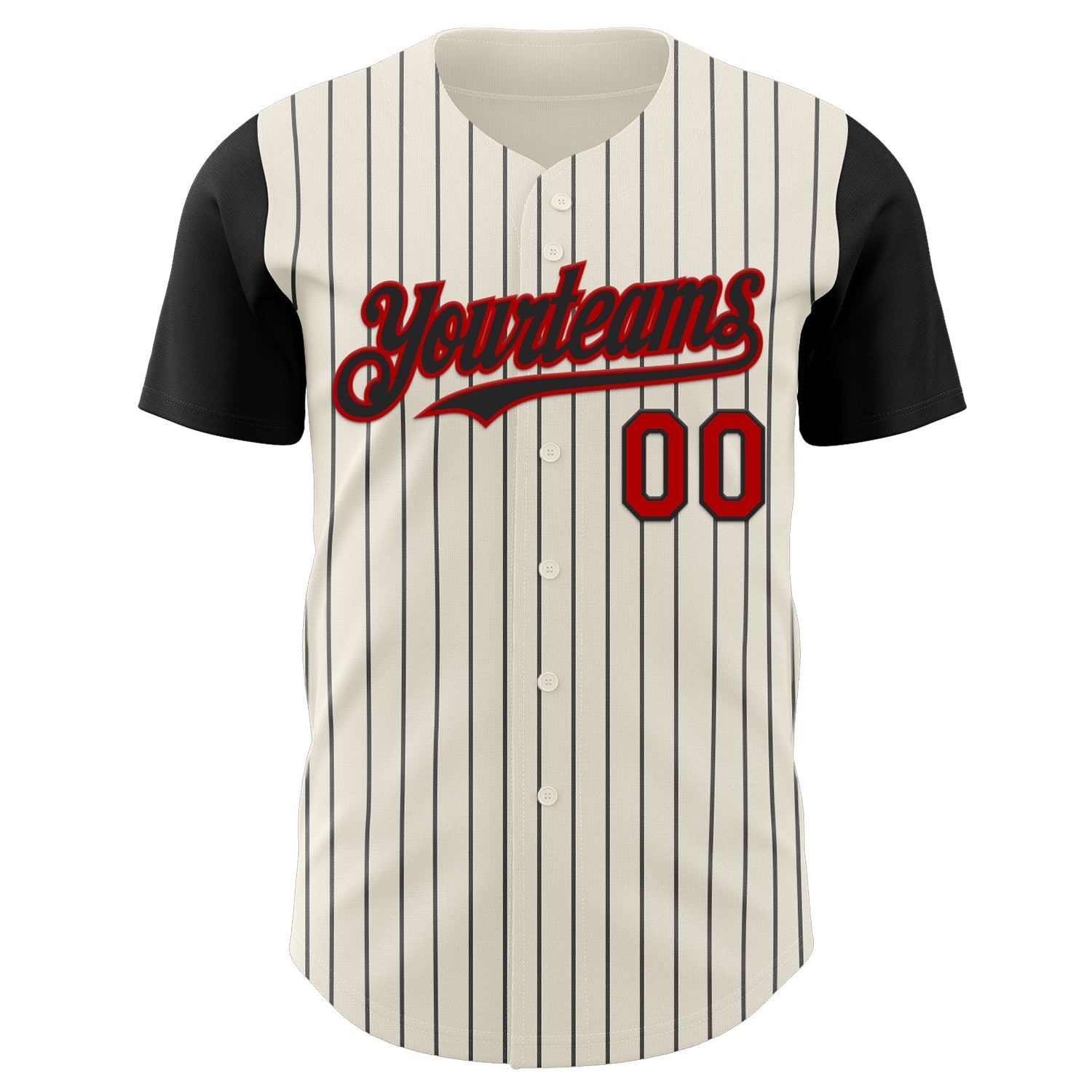 Custom Cream Black Pinstripe Red Authentic Two Tone Baseball Jersey view 2