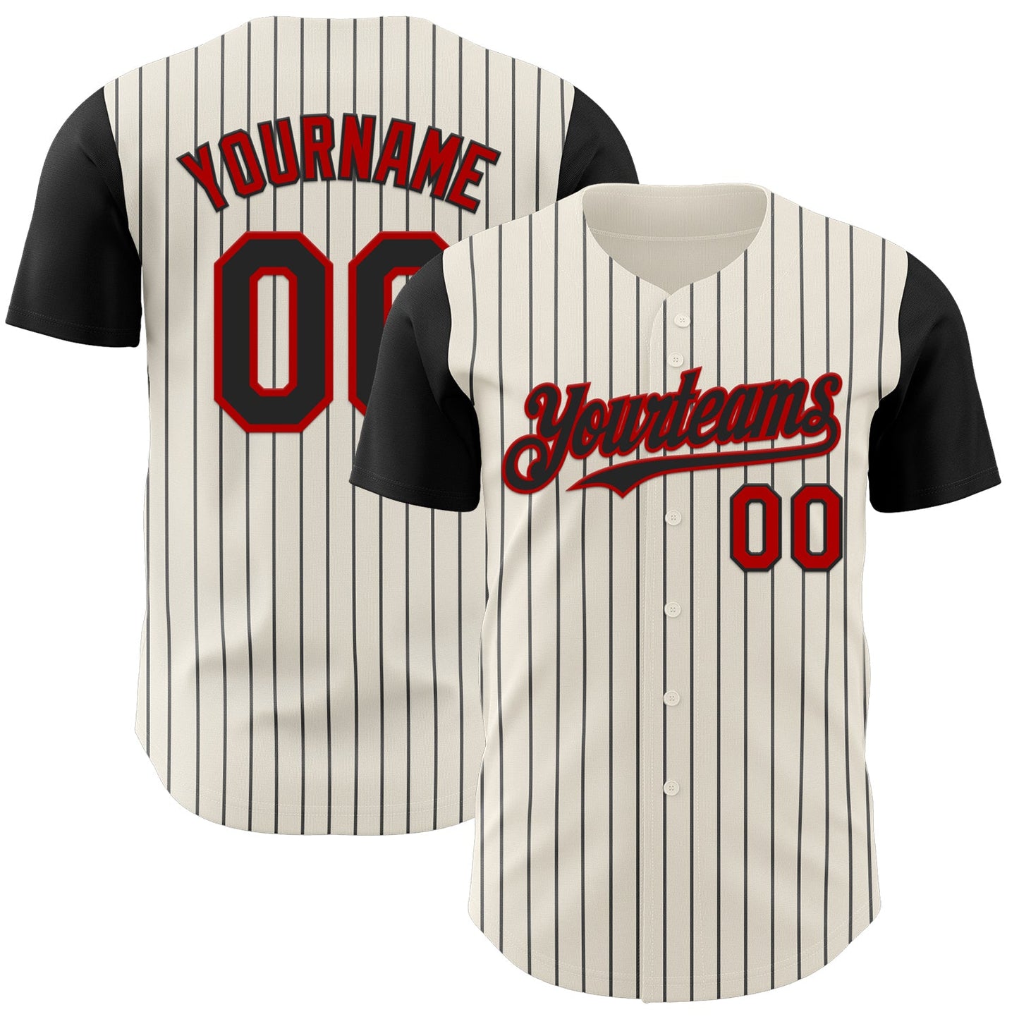 Custom Cream Black Pinstripe Red Authentic Two Tone Baseball Jersey - Main View