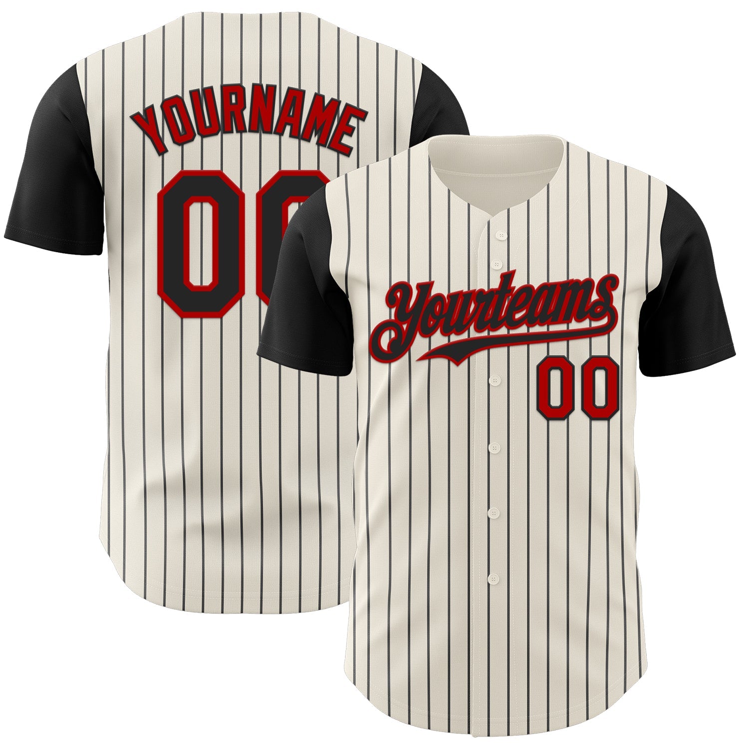 Custom Cream Black Pinstripe Red Authentic Two Tone Baseball Jersey - Main View