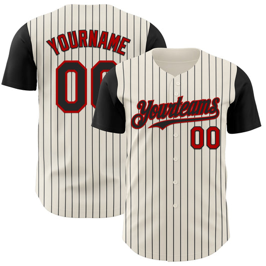 Custom Cream Black Pinstripe Red Authentic Two Tone Baseball Jersey - Main View