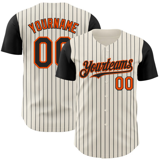Custom Cream Black Pinstripe Orange Authentic Two Tone Baseball Jersey - Main View