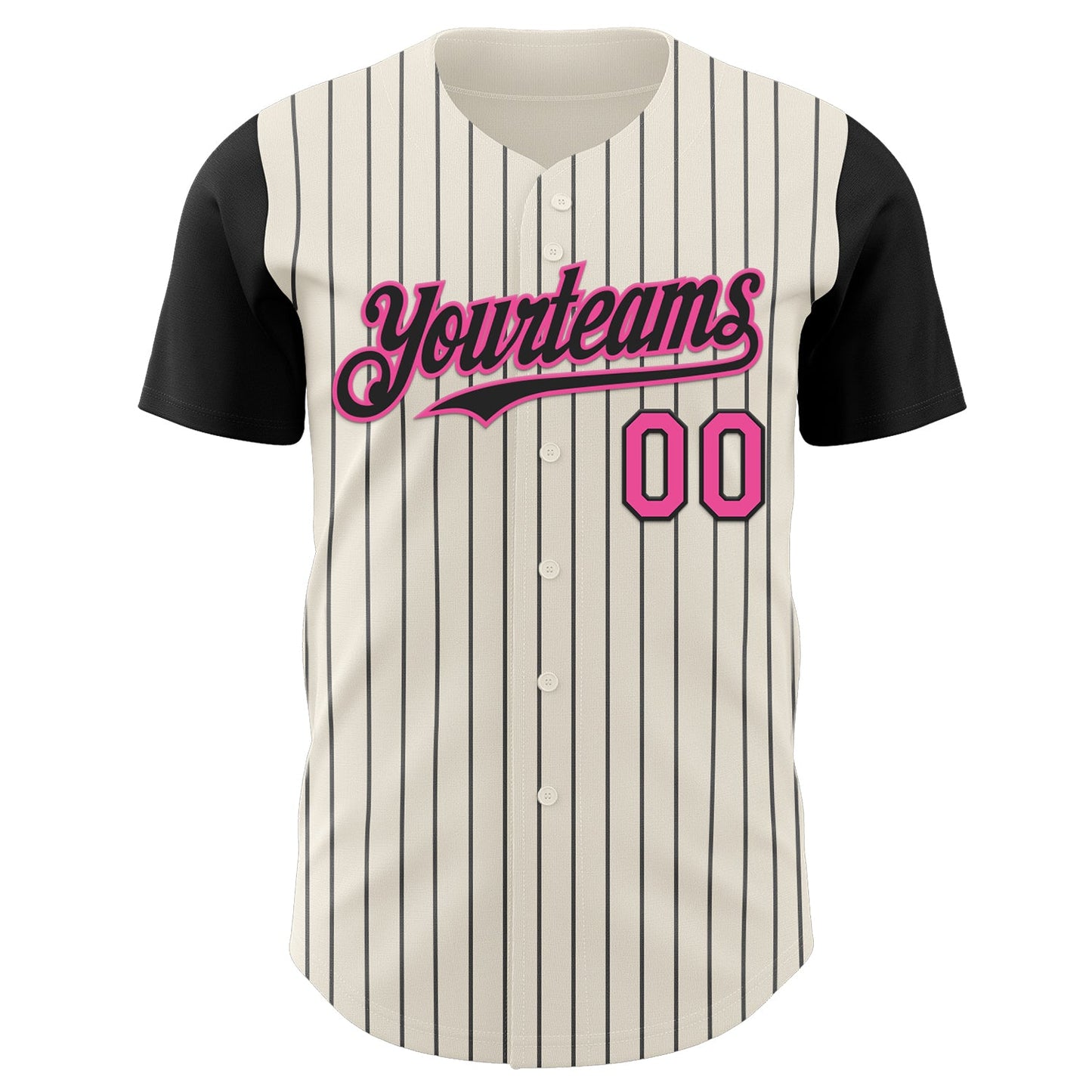 Custom Cream Black Pinstripe Pink Authentic Two Tone Baseball Jersey view 2