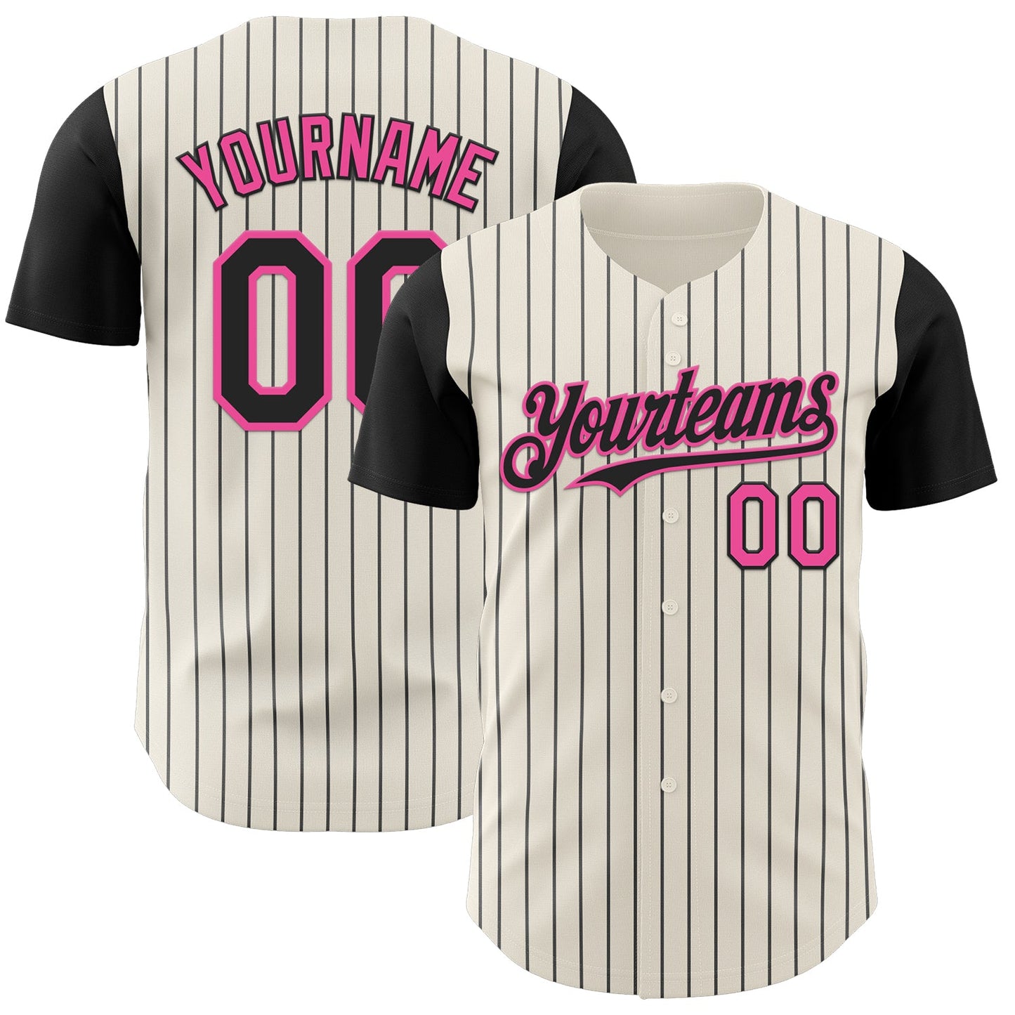 Custom Cream Black Pinstripe Pink Authentic Two Tone Baseball Jersey - Main View
