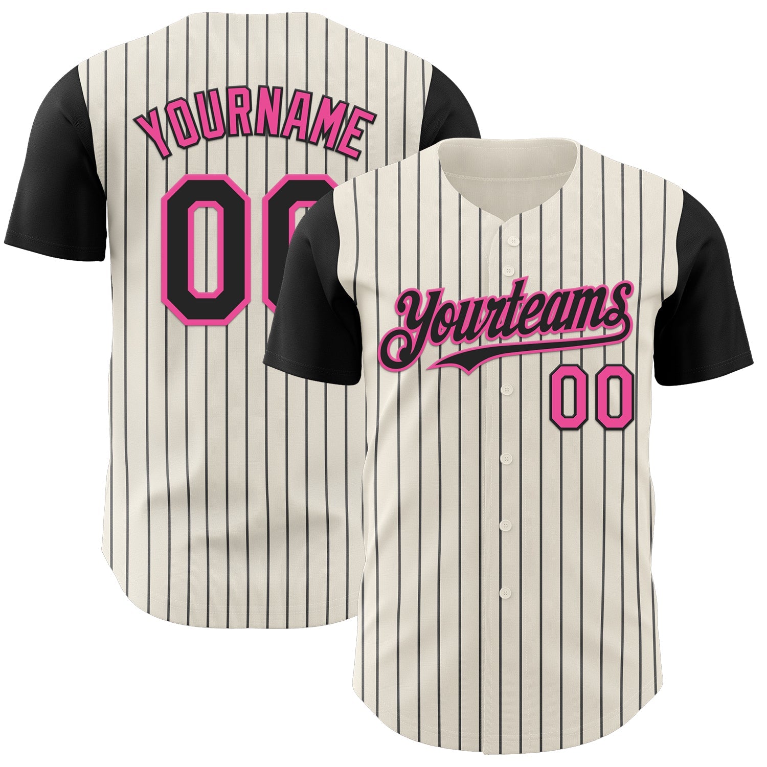 Custom Cream Black Pinstripe Pink Authentic Two Tone Baseball Jersey - Main View