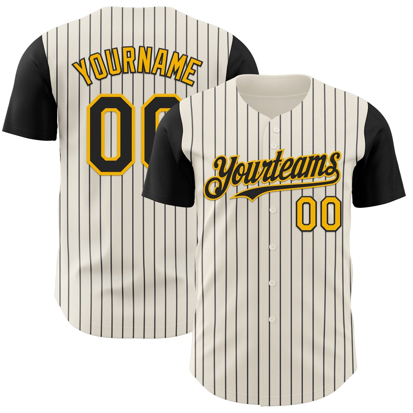Custom Cream Black Pinstripe Gold Authentic Two Tone Baseball Jersey - Main View