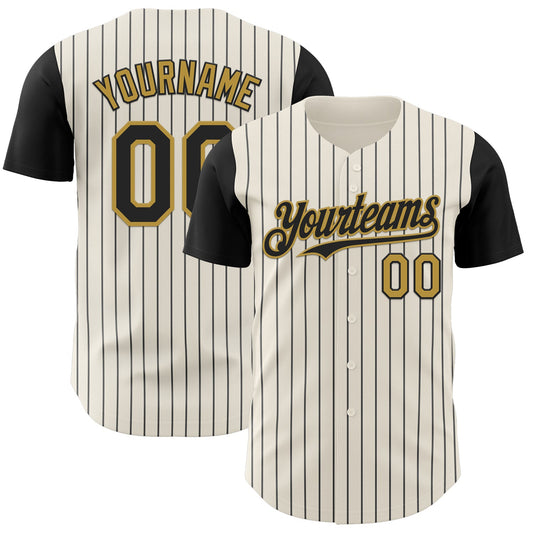 Custom Cream Black Pinstripe Old Gold Authentic Two Tone Baseball Jersey - Main View