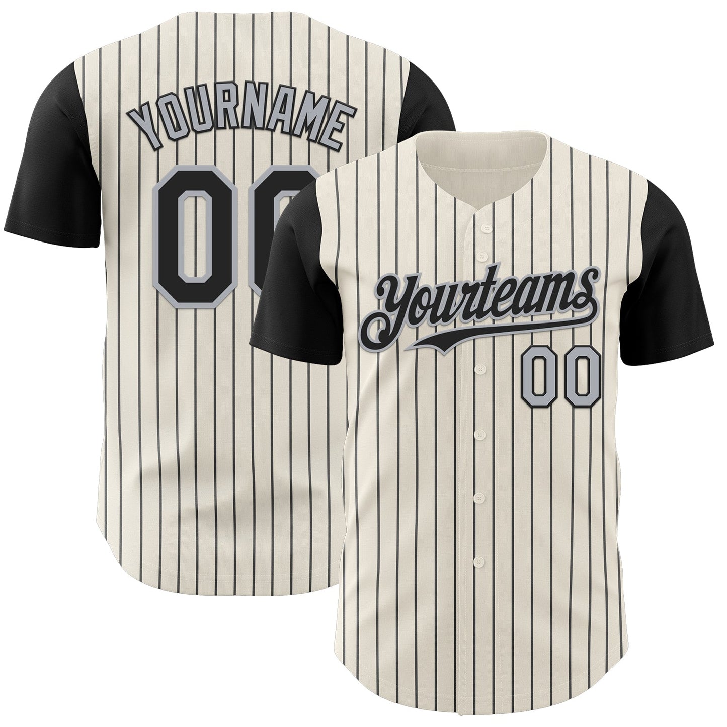 Custom Cream Black Pinstripe Gray Authentic Two Tone Baseball Jersey - Main View