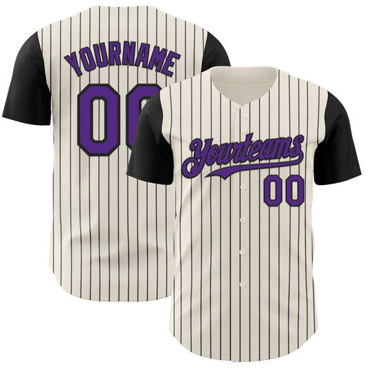 Custom Cream Black Pinstripe Purple Authentic Two Tone Baseball Jersey - Main View