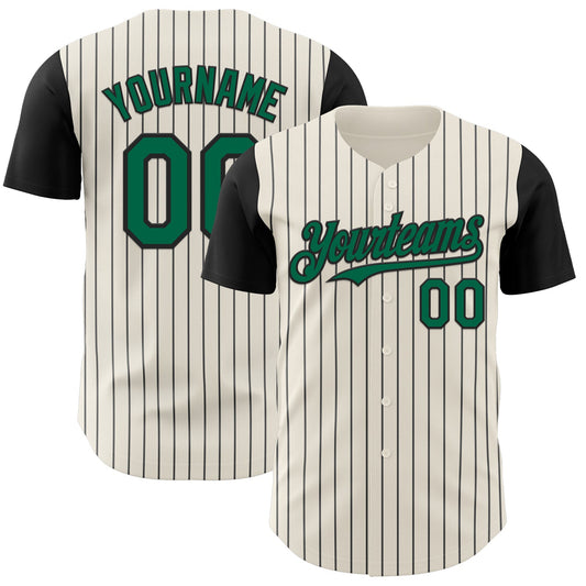 Custom Cream Black Pinstripe Kelly Green Authentic Two Tone Baseball Jersey - Main View