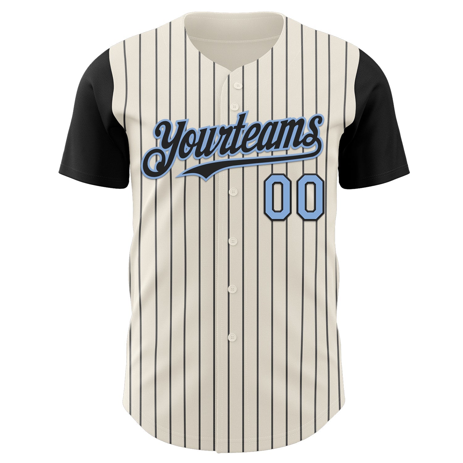Custom Cream Black Pinstripe Light Blue Authentic Two Tone Baseball Jersey view 2