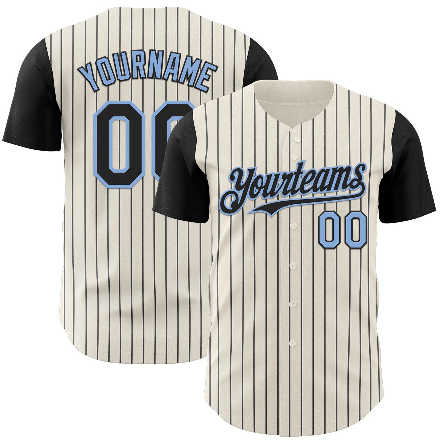 Custom Cream Black Pinstripe Light Blue Authentic Two Tone Baseball Jersey - Main View