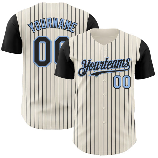 Custom Cream Black Pinstripe Light Blue Authentic Two Tone Baseball Jersey - Main View