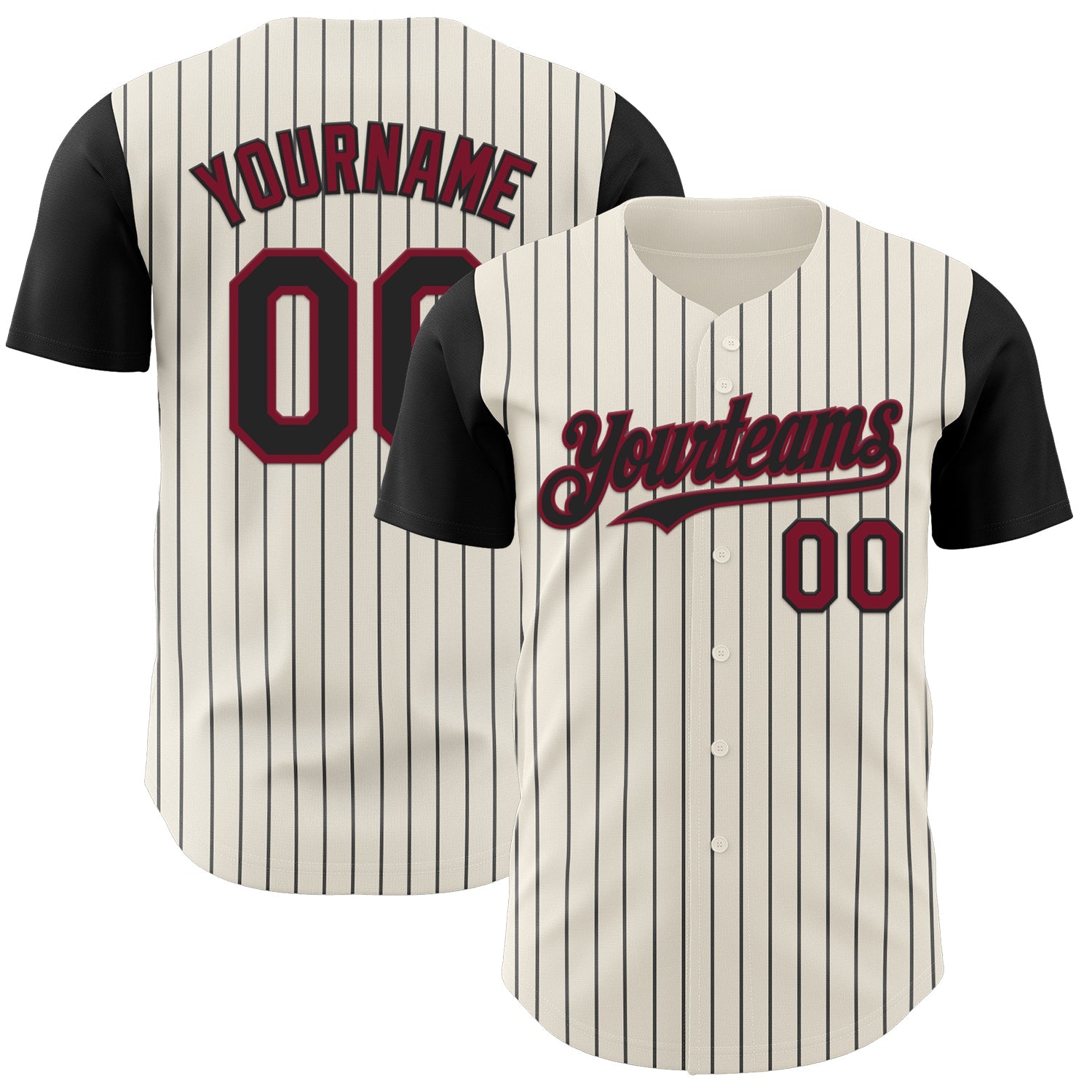 Custom Cream Black Pinstripe Crimson Authentic Two Tone Baseball Jersey - Main View