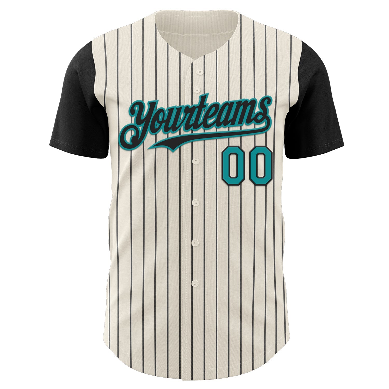 Custom Cream Black Pinstripe Teal Authentic Two Tone Baseball Jersey view 2