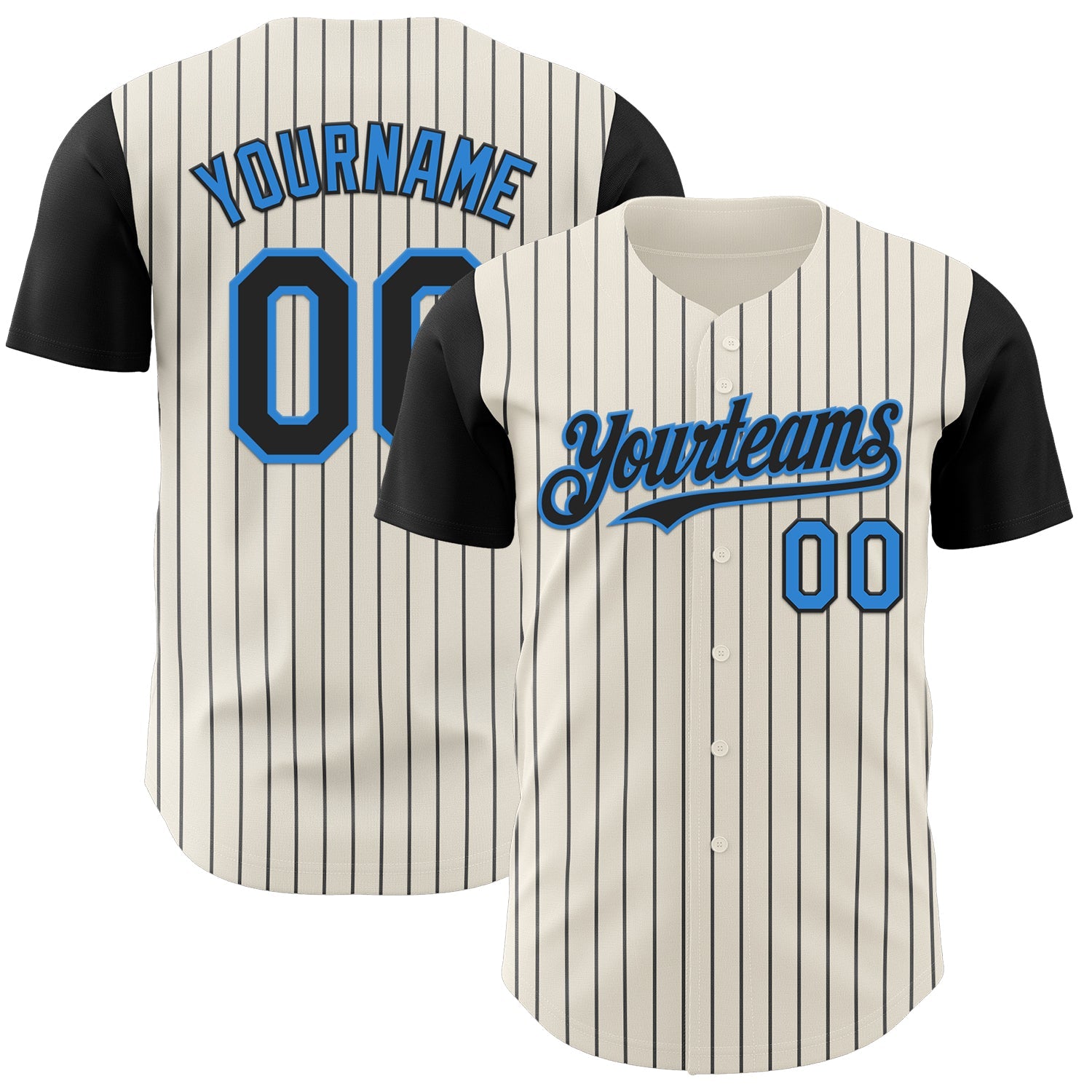 Custom Cream Black Pinstripe Electric Blue Authentic Two Tone Baseball Jersey - Main View