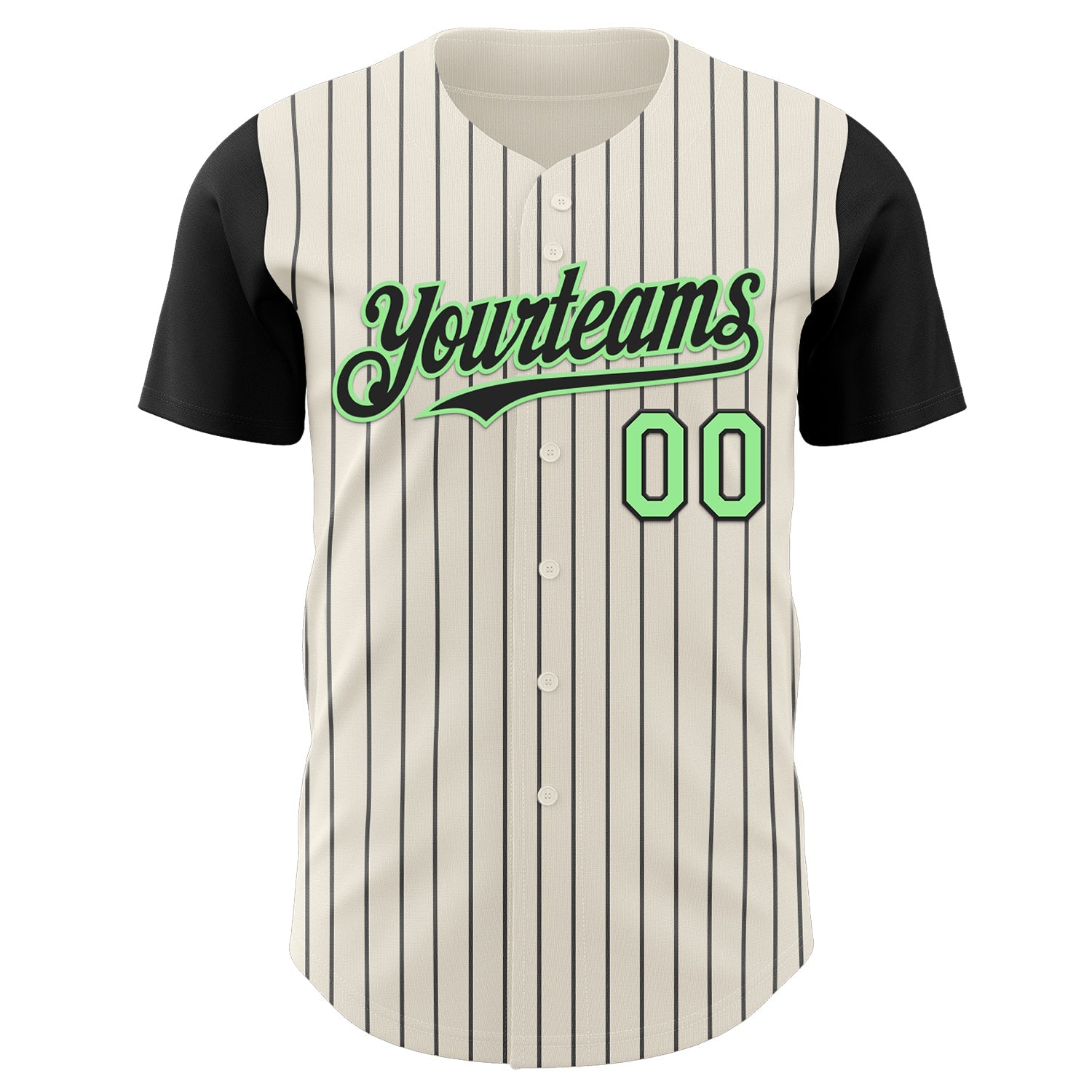 Custom Cream Black Pinstripe Pea Green Authentic Two Tone Baseball Jersey view 2