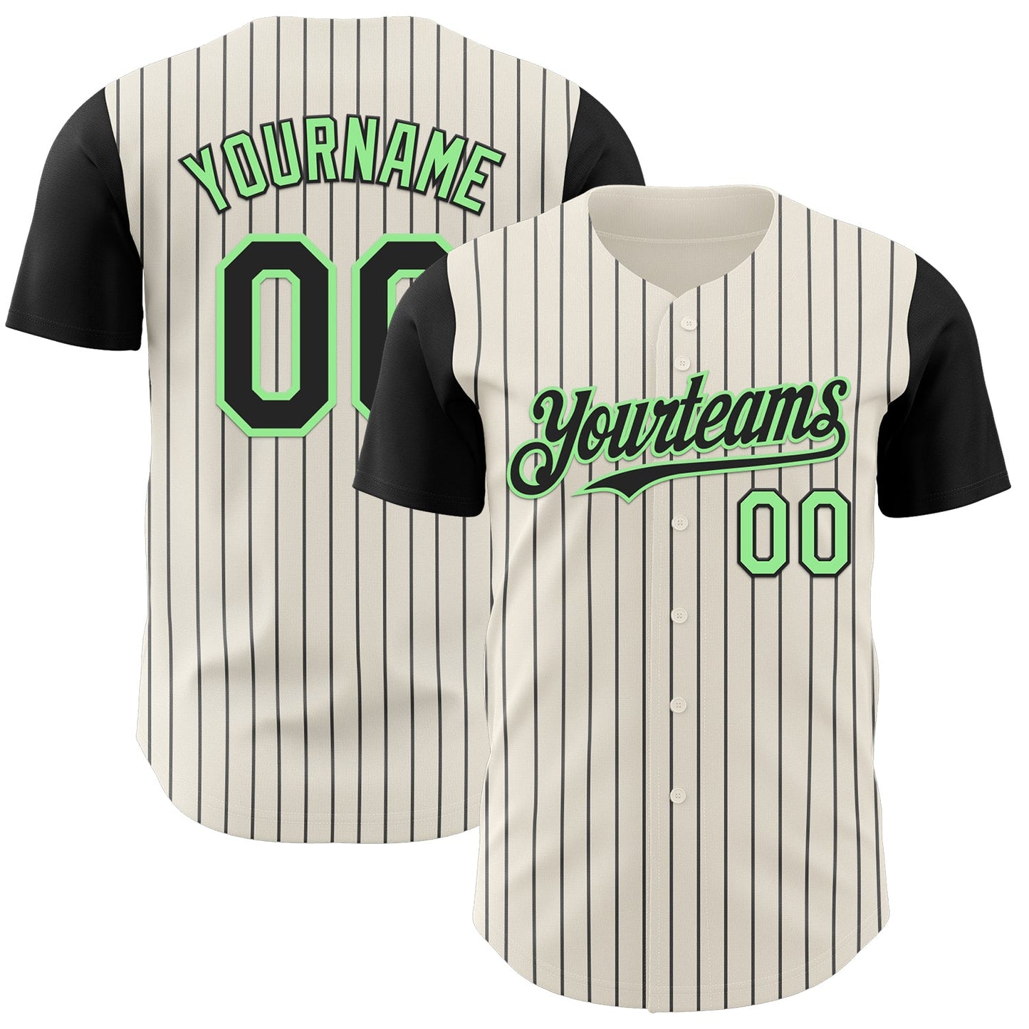 Custom Cream Black Pinstripe Pea Green Authentic Two Tone Baseball Jersey - Main View