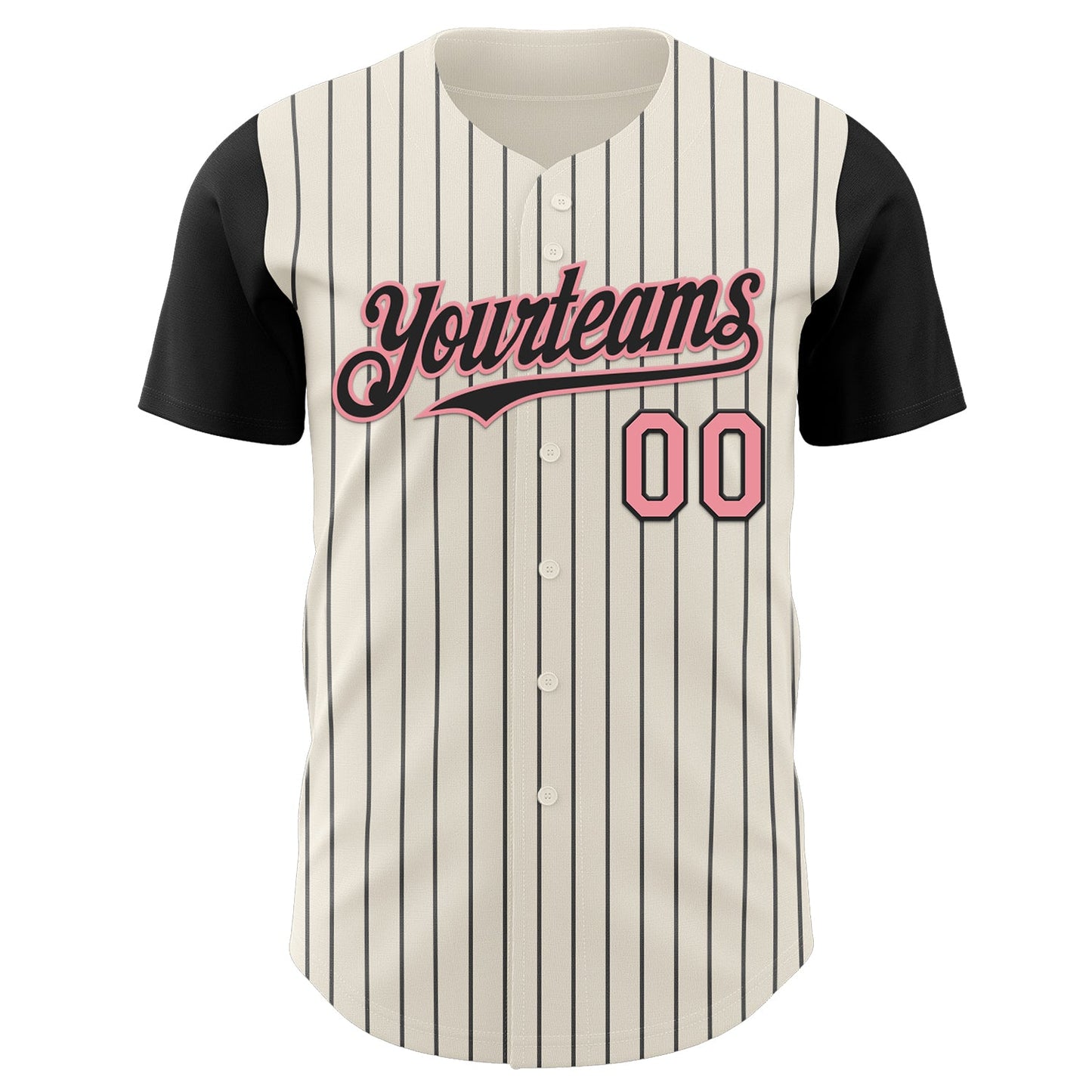 Custom Cream Black Pinstripe Medium Pink Authentic Two Tone Baseball Jersey view 2