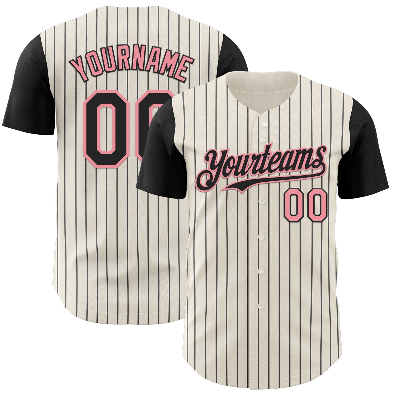 Custom Cream Black Pinstripe Medium Pink Authentic Two Tone Baseball Jersey - Main View