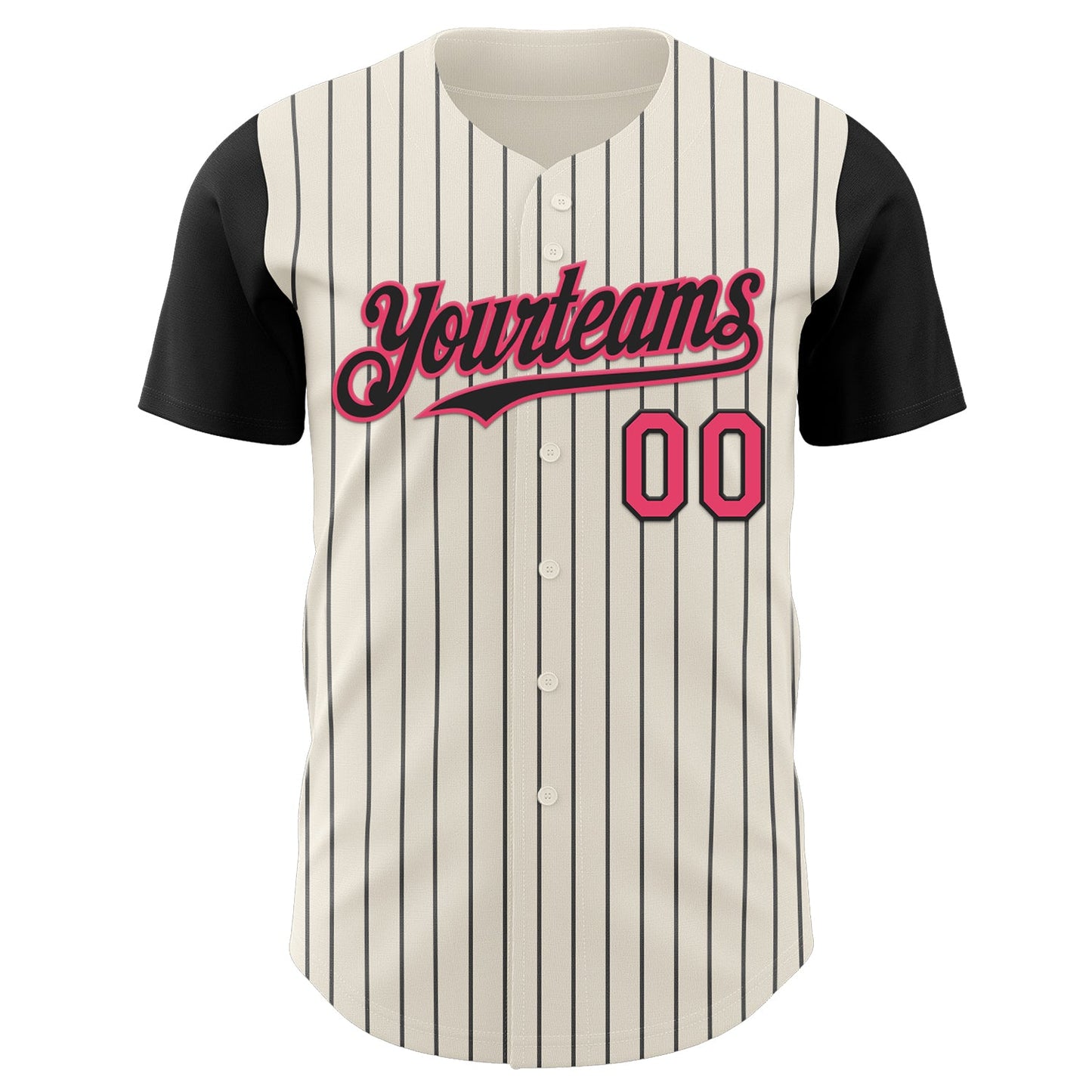 Custom Cream Black Pinstripe Neon Pink Authentic Two Tone Baseball Jersey view 2