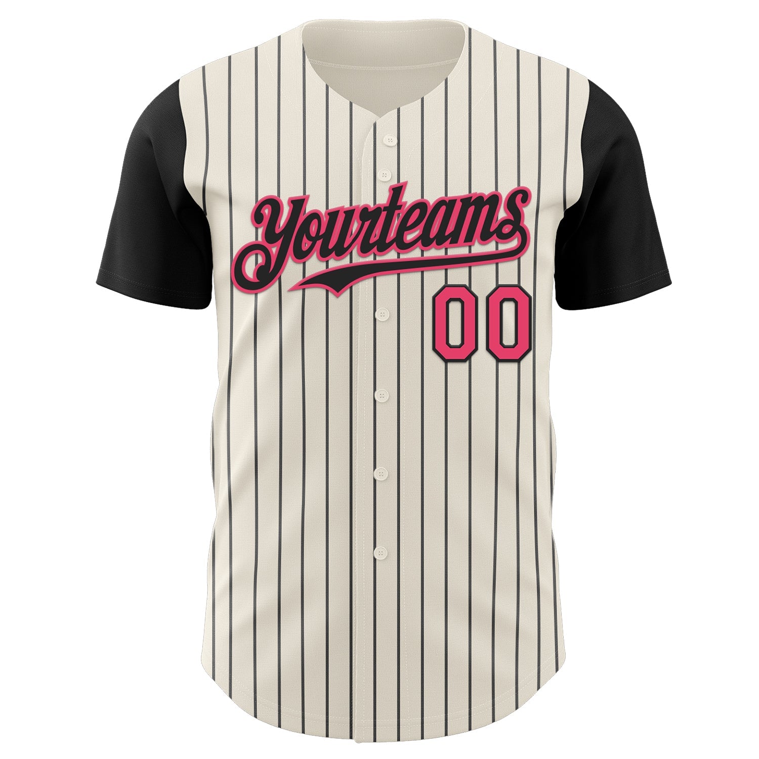 Custom Cream Black Pinstripe Neon Pink Authentic Two Tone Baseball Jersey view 2