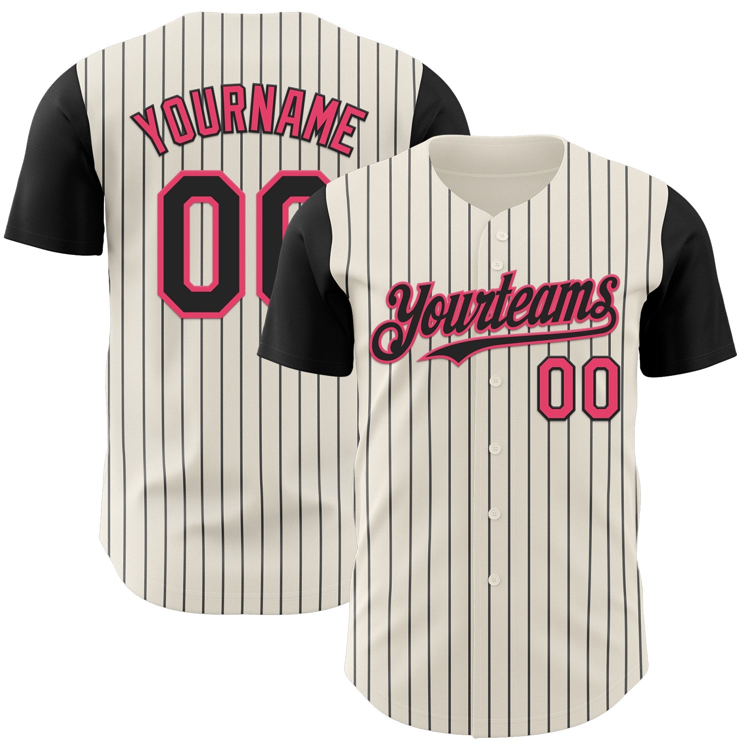 Custom Cream Black Pinstripe Neon Pink Authentic Two Tone Baseball Jersey - Main View