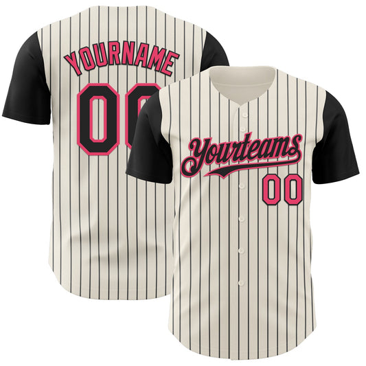Custom Cream Black Pinstripe Neon Pink Authentic Two Tone Baseball Jersey - Main View