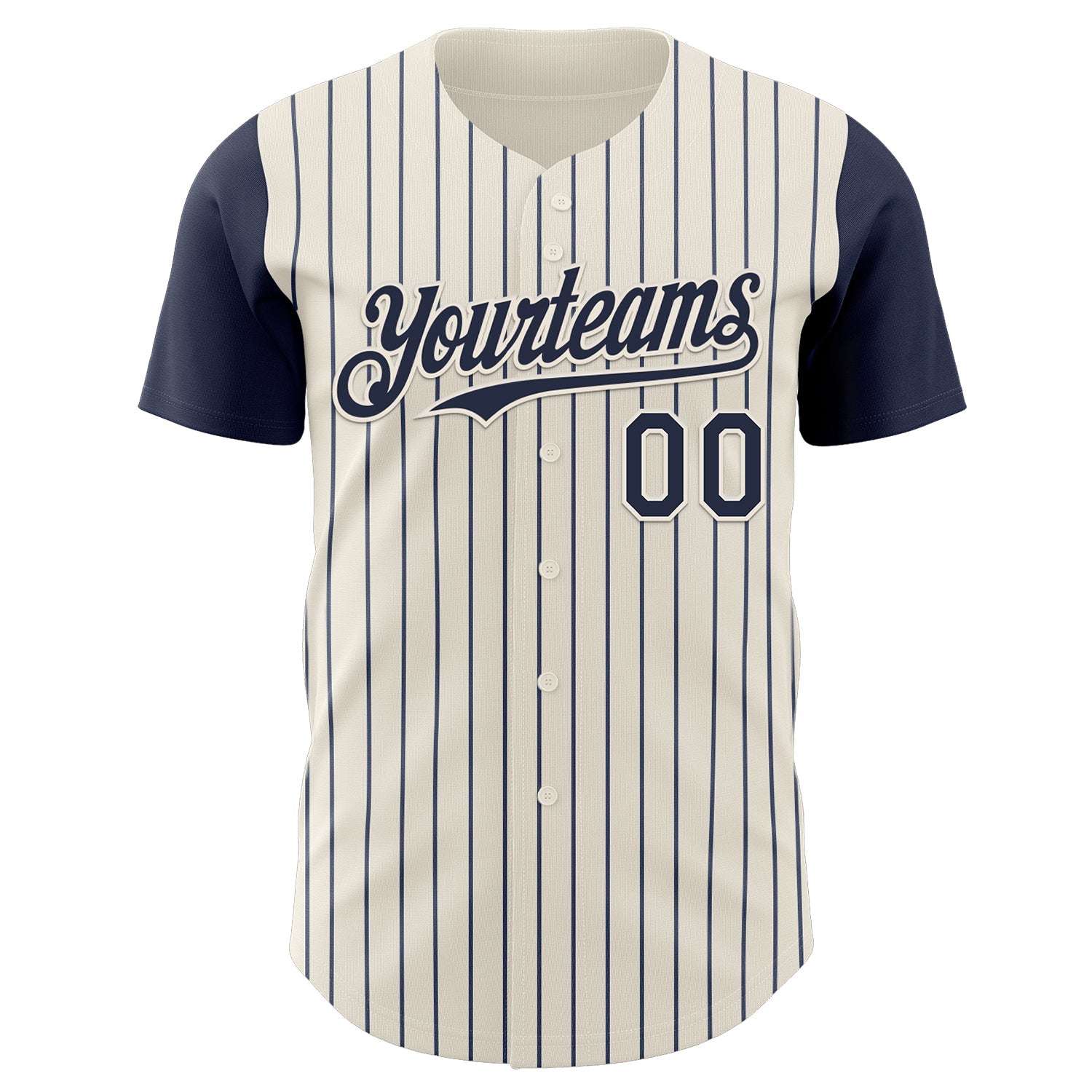Custom Cream Navy Pinstripe Navy Authentic Two Tone Baseball Jersey view 2