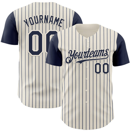 Custom Cream Navy Pinstripe Navy Authentic Two Tone Baseball Jersey - Main View