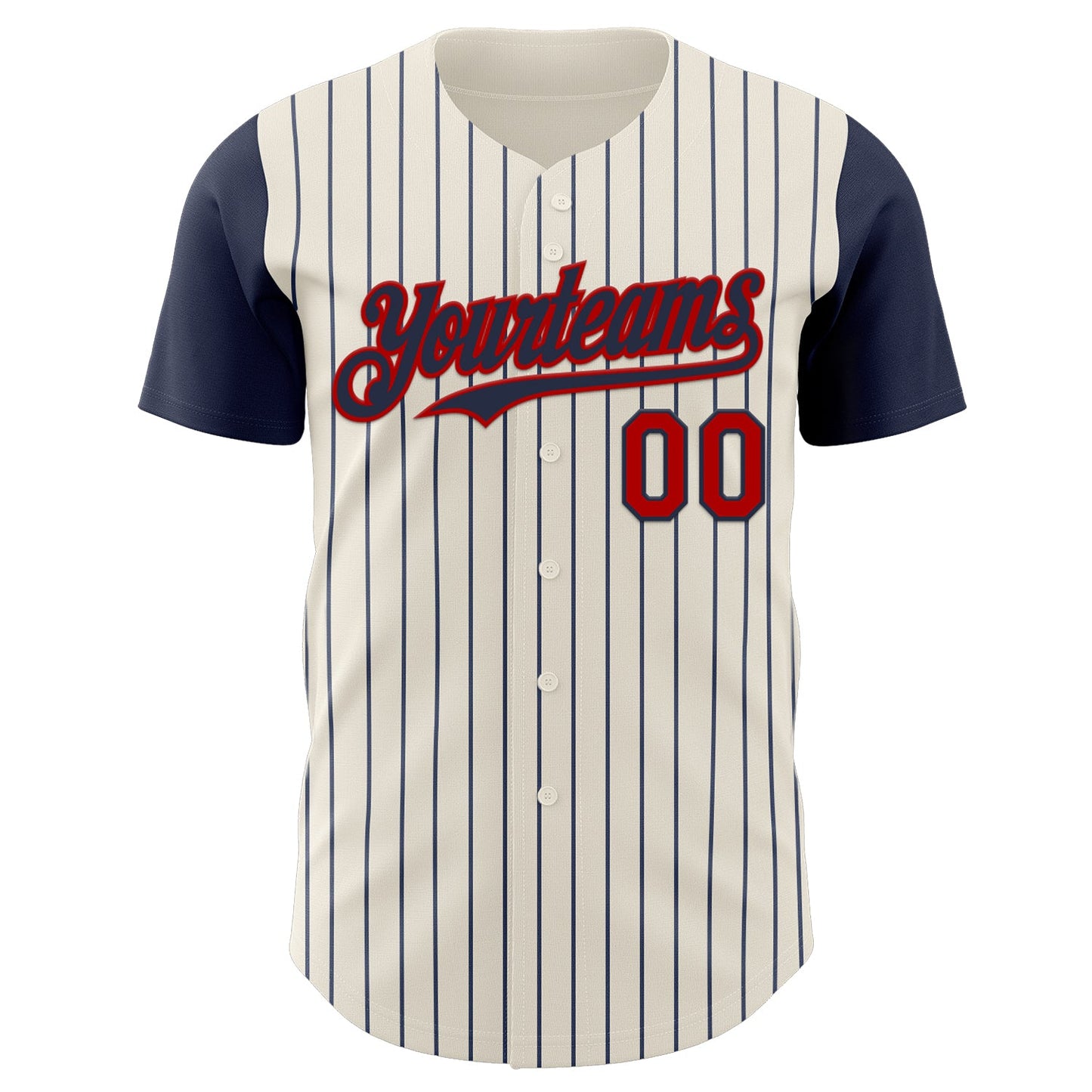 Custom Cream Navy Pinstripe Red Authentic Two Tone Baseball Jersey view 2