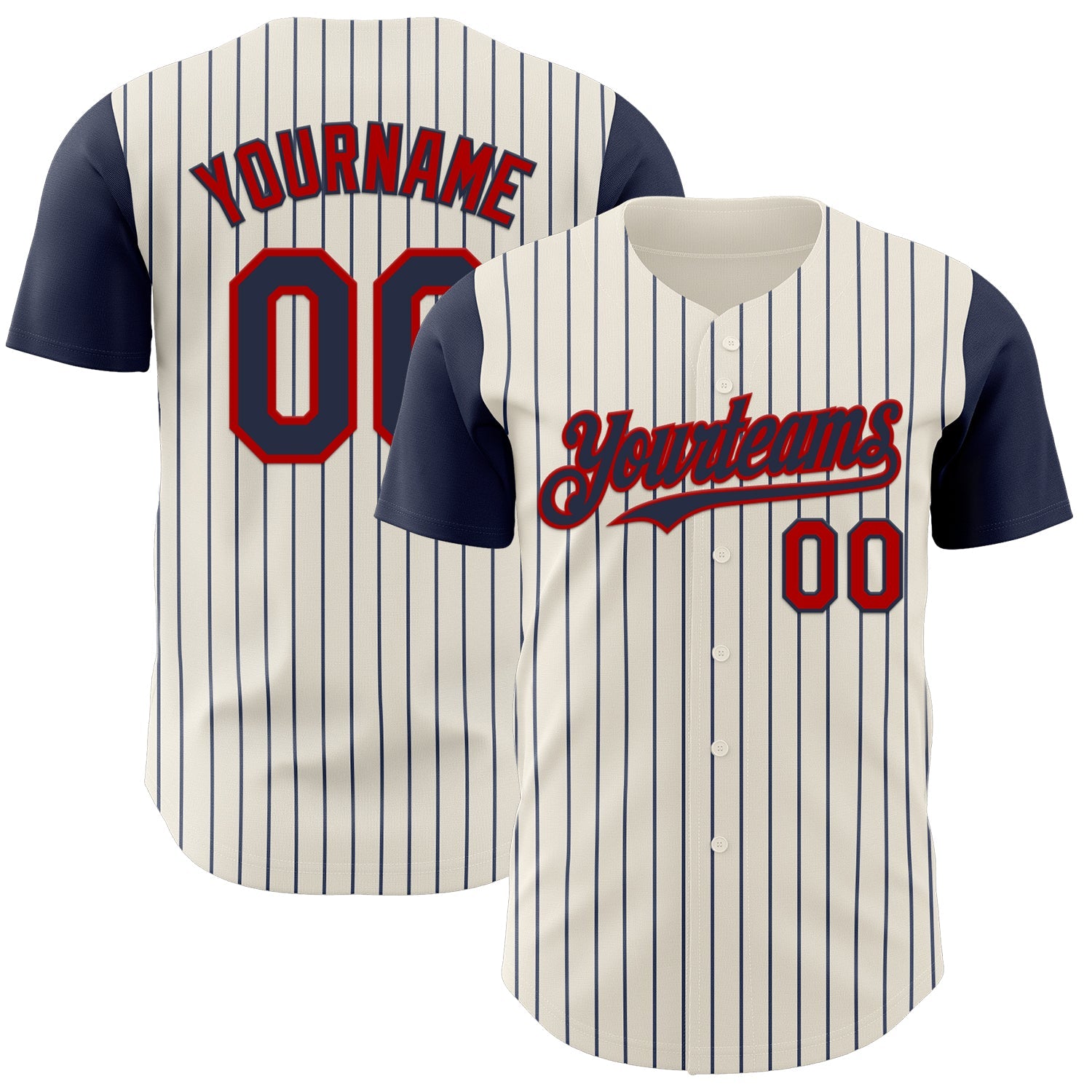 Custom Cream Navy Pinstripe Red Authentic Two Tone Baseball Jersey - Main View