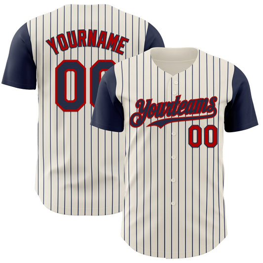 Custom Cream Navy Pinstripe Red Authentic Two Tone Baseball Jersey - Main View