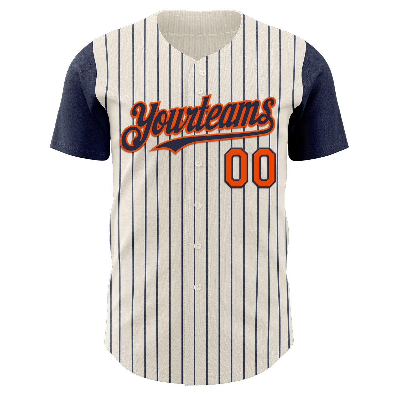 Custom Cream Navy Pinstripe Orange Authentic Two Tone Baseball Jersey view 2