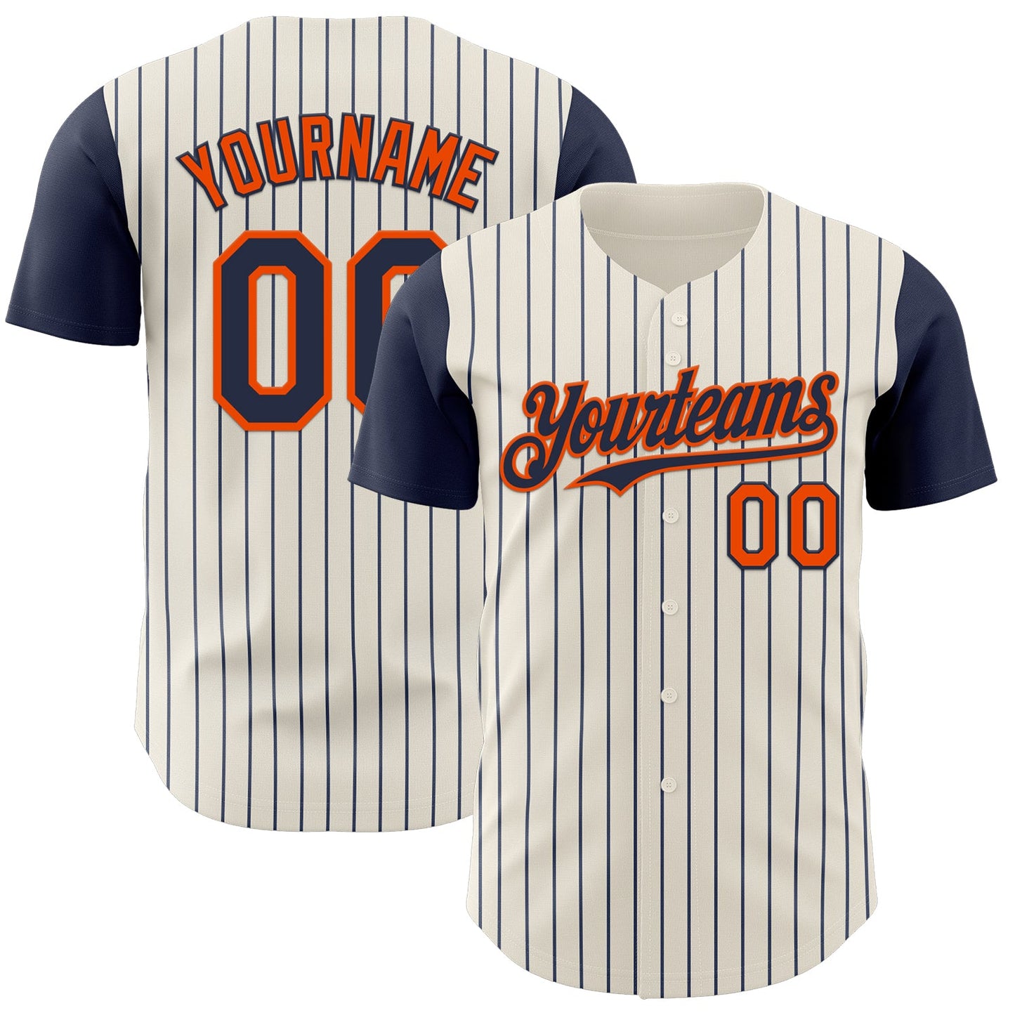 Custom Cream Navy Pinstripe Orange Authentic Two Tone Baseball Jersey - Main View