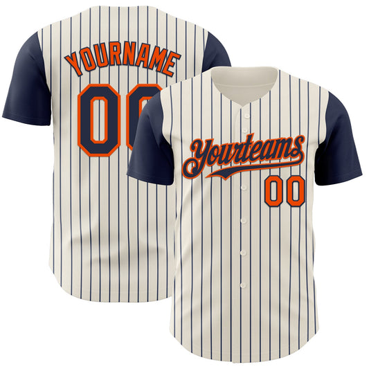 Custom Cream Navy Pinstripe Orange Authentic Two Tone Baseball Jersey - Main View