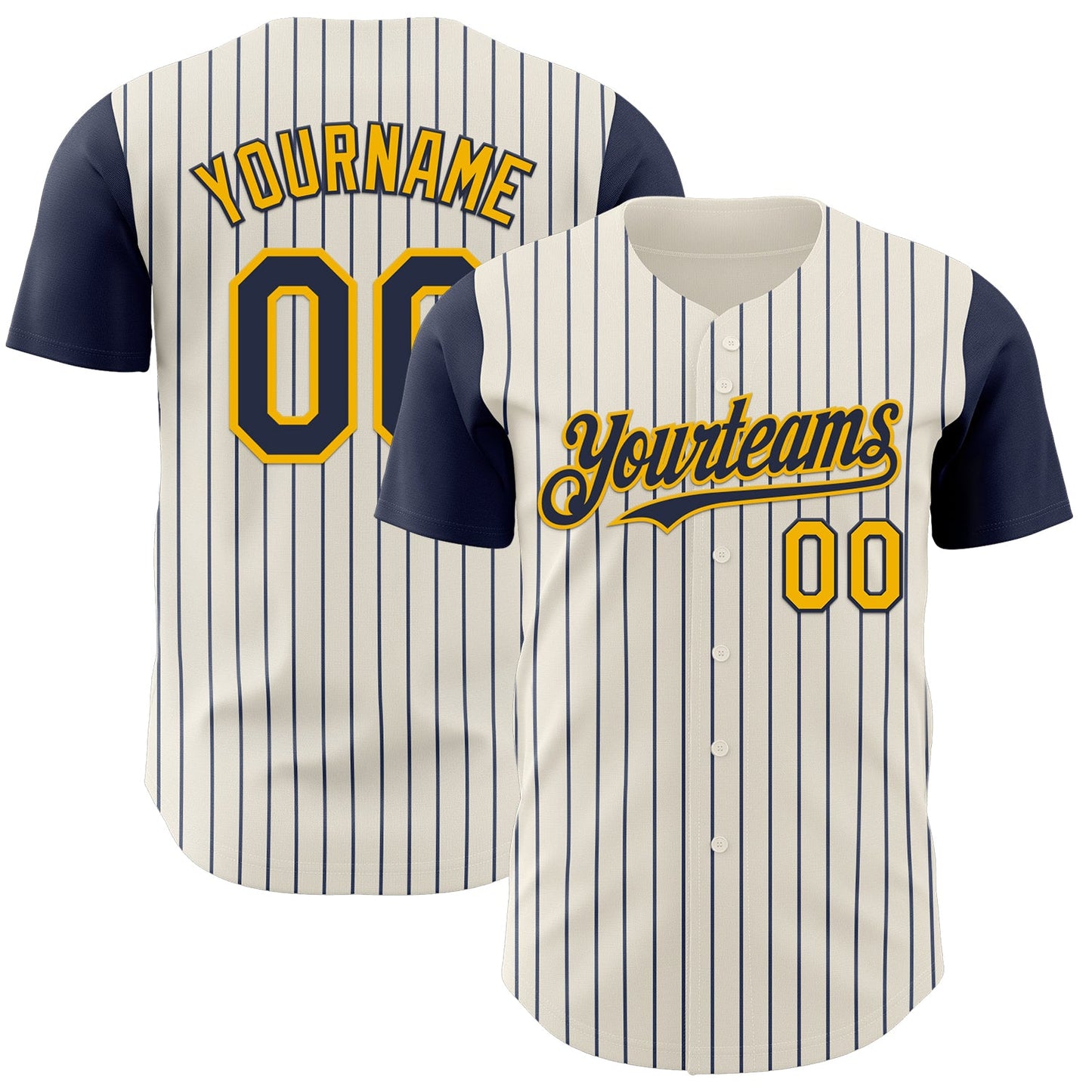 Custom Cream Navy Pinstripe Gold Authentic Two Tone Baseball Jersey - Main View