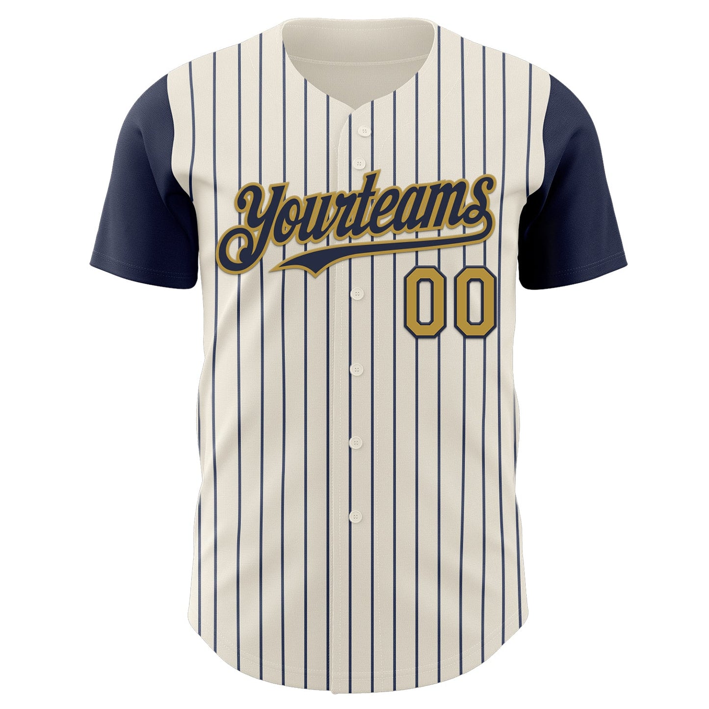Custom Cream Navy Pinstripe Old Gold Authentic Two Tone Baseball Jersey view 2