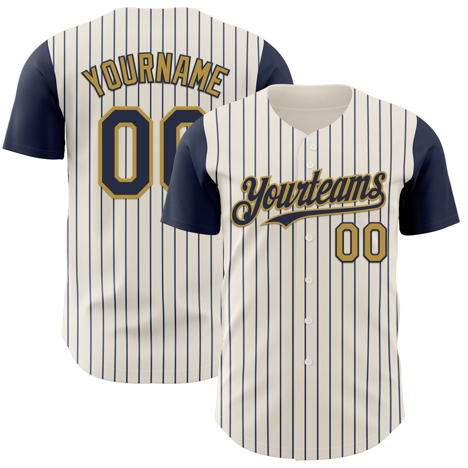 Custom Cream Navy Pinstripe Old Gold Authentic Two Tone Baseball Jersey - Main View