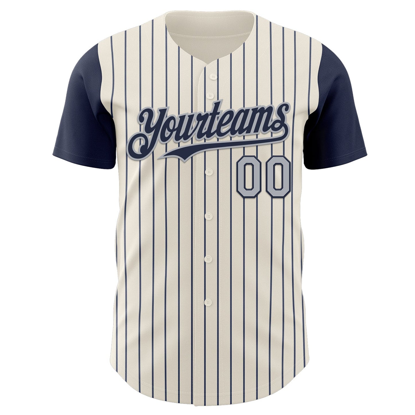Custom Cream Navy Pinstripe Gray Authentic Two Tone Baseball Jersey view 2
