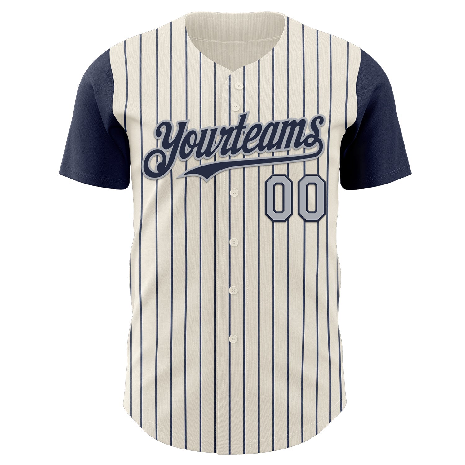 Custom Cream Navy Pinstripe Gray Authentic Two Tone Baseball Jersey view 2