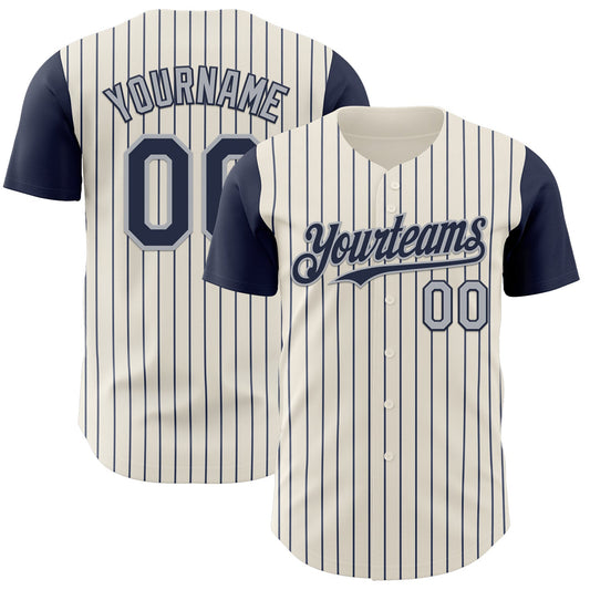 Custom Cream Navy Pinstripe Gray Authentic Two Tone Baseball Jersey - Main View