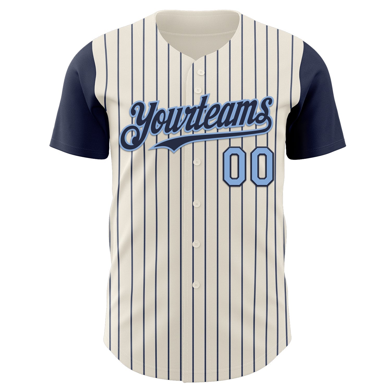 Custom Cream Navy Pinstripe Light Blue Authentic Two Tone Baseball Jersey view 2