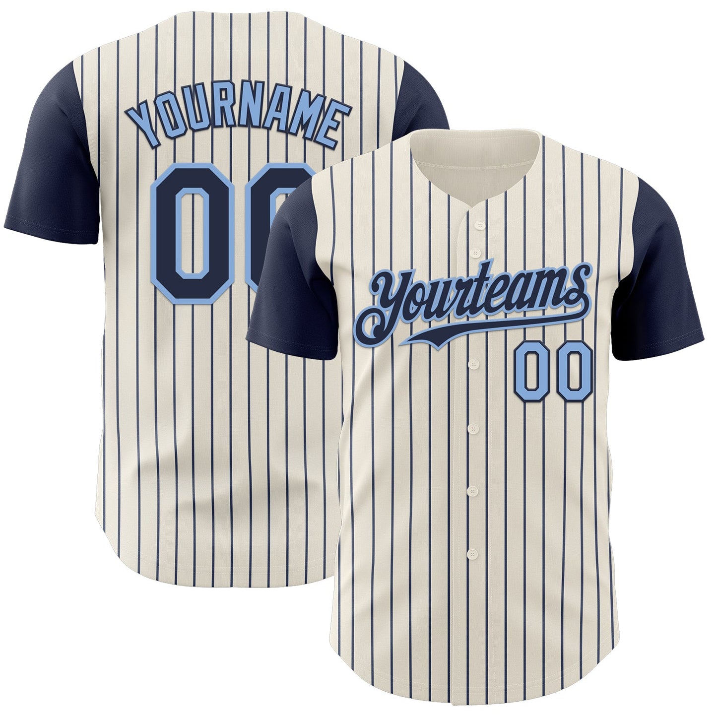 Custom Cream Navy Pinstripe Light Blue Authentic Two Tone Baseball Jersey - Main View