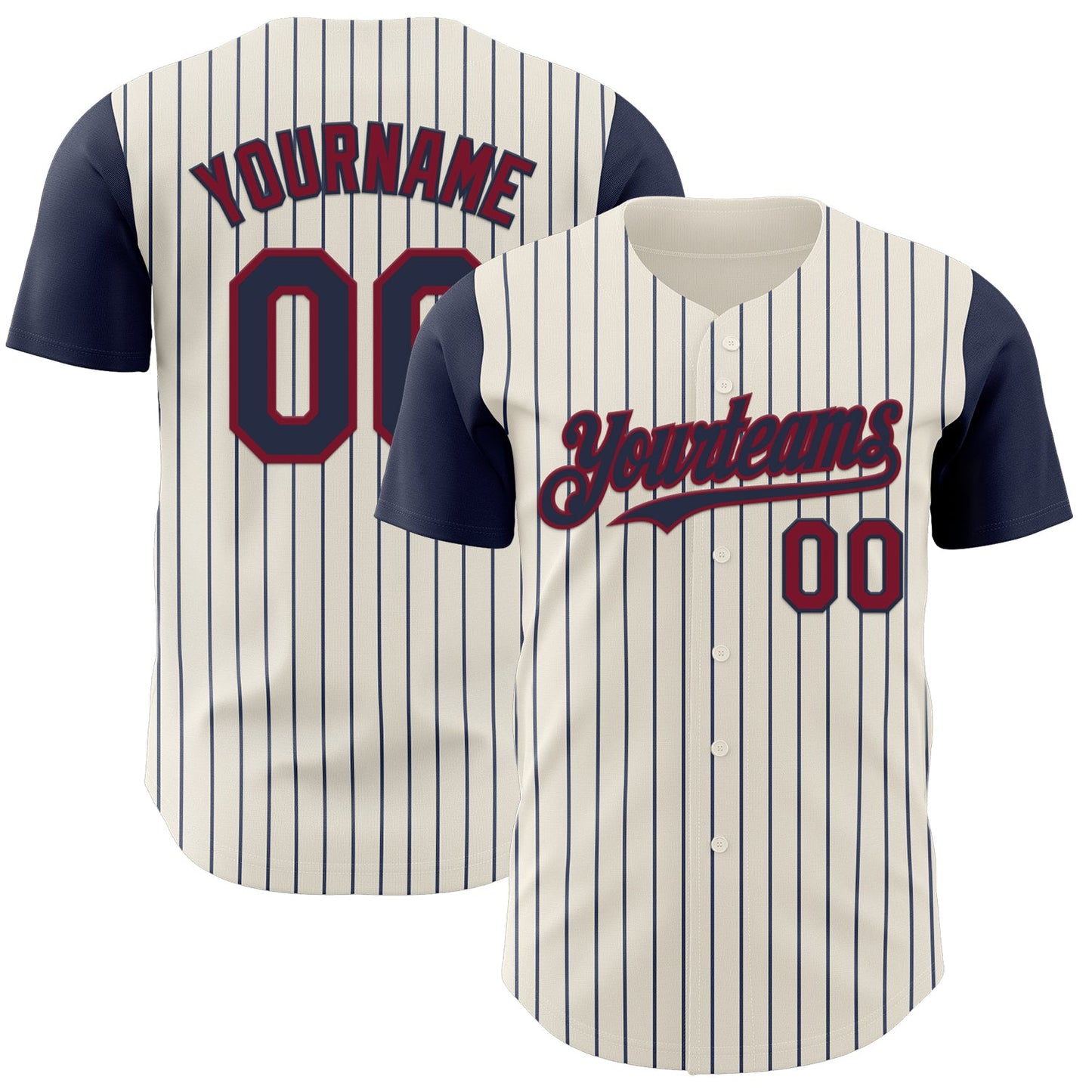 Custom Cream Navy Pinstripe Crimson Authentic Two Tone Baseball Jersey - Main View