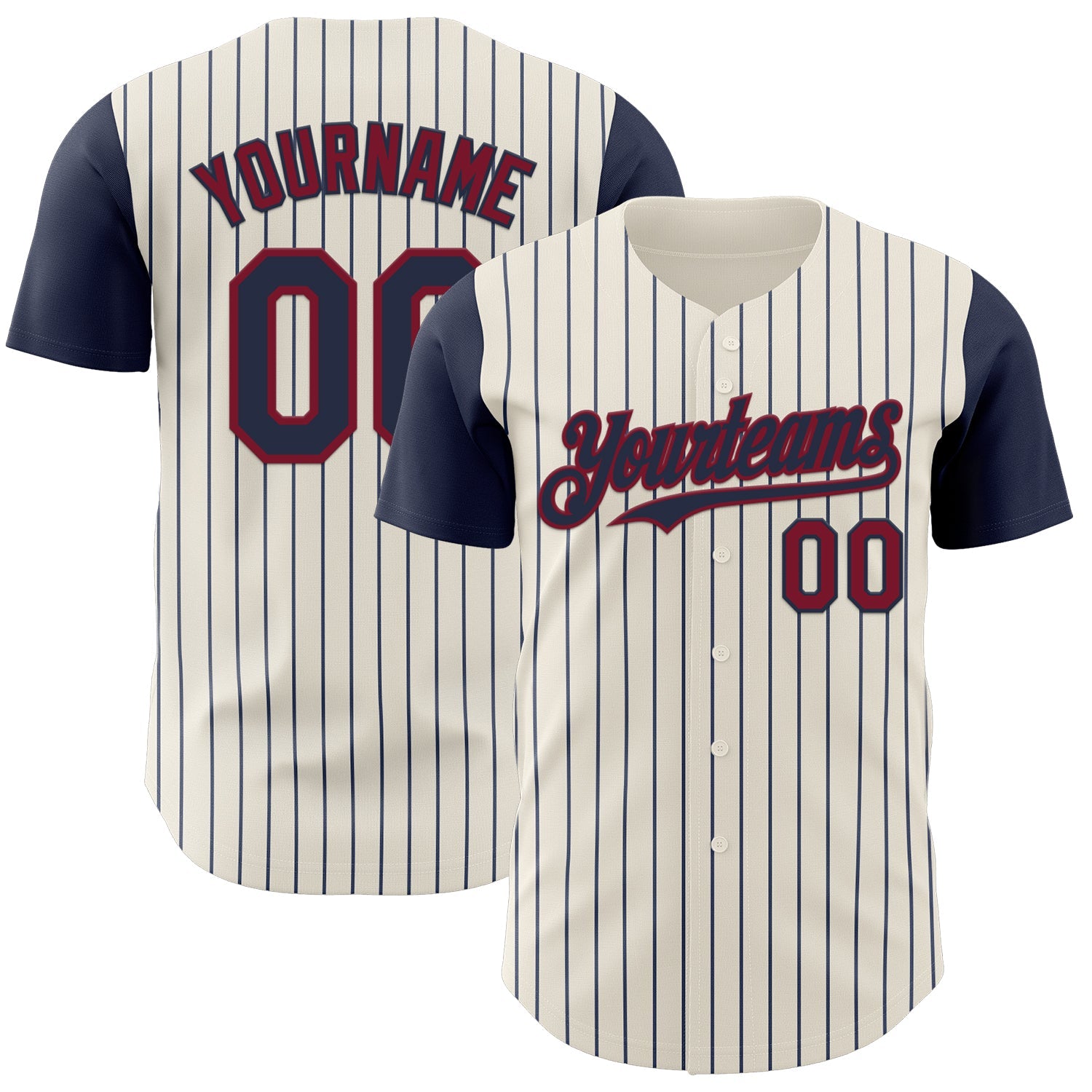 Custom Cream Navy Pinstripe Crimson Authentic Two Tone Baseball Jersey - Main View