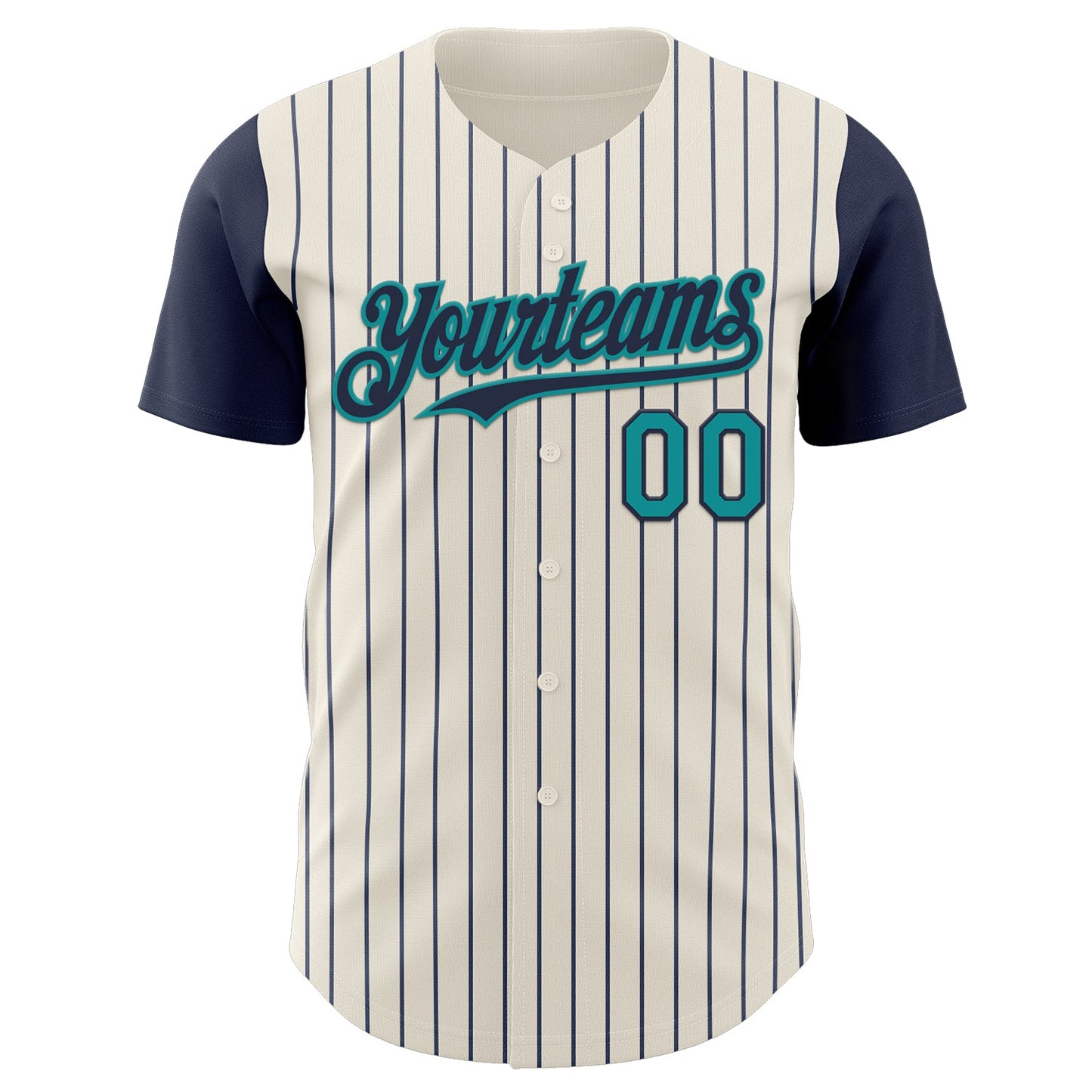 Custom Cream Navy Pinstripe Teal Authentic Two Tone Baseball Jersey view 2
