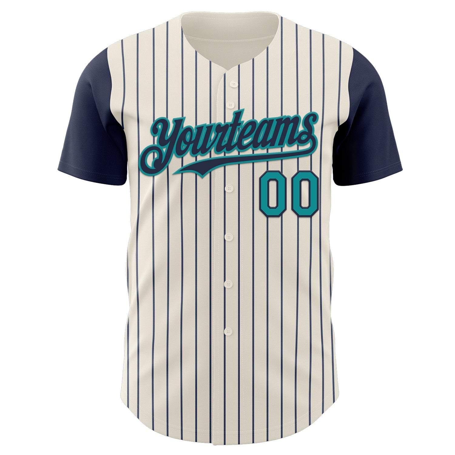 Custom Cream Navy Pinstripe Teal Authentic Two Tone Baseball Jersey view 2