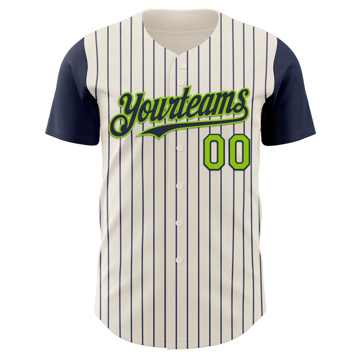 Custom Cream Navy Pinstripe Neon Green Authentic Two Tone Baseball Jersey view 2