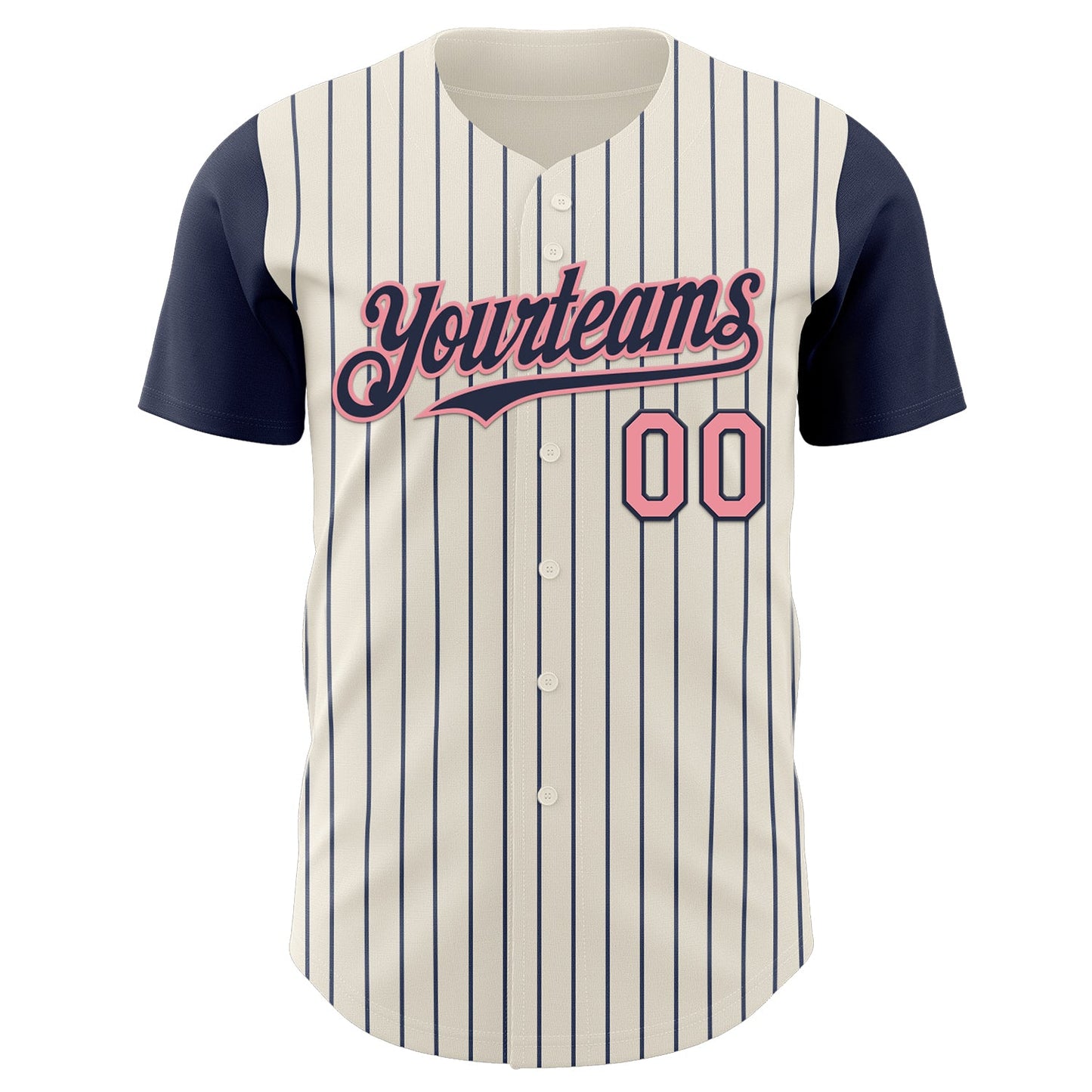 Custom Cream Navy Pinstripe Medium Pink Authentic Two Tone Baseball Jersey view 2