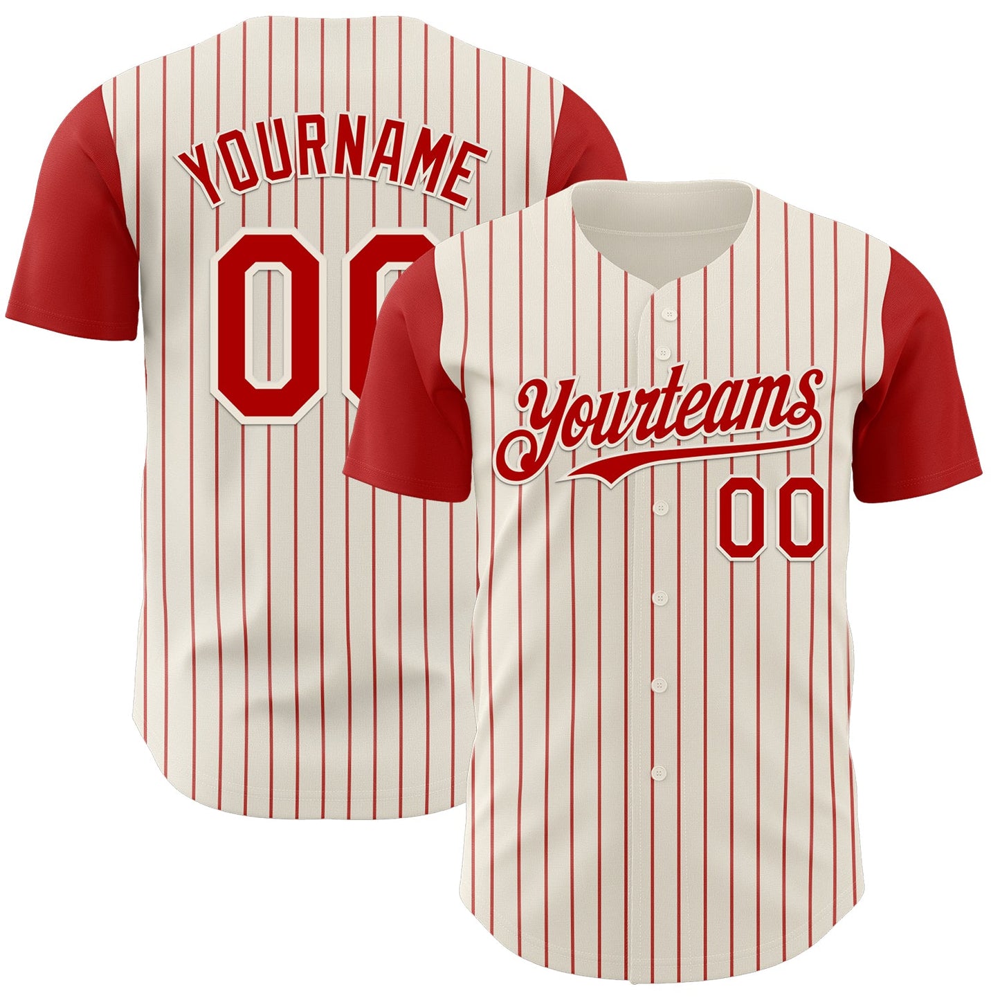 Custom Cream Red Pinstripe Red Authentic Two Tone Baseball Jersey - Main View